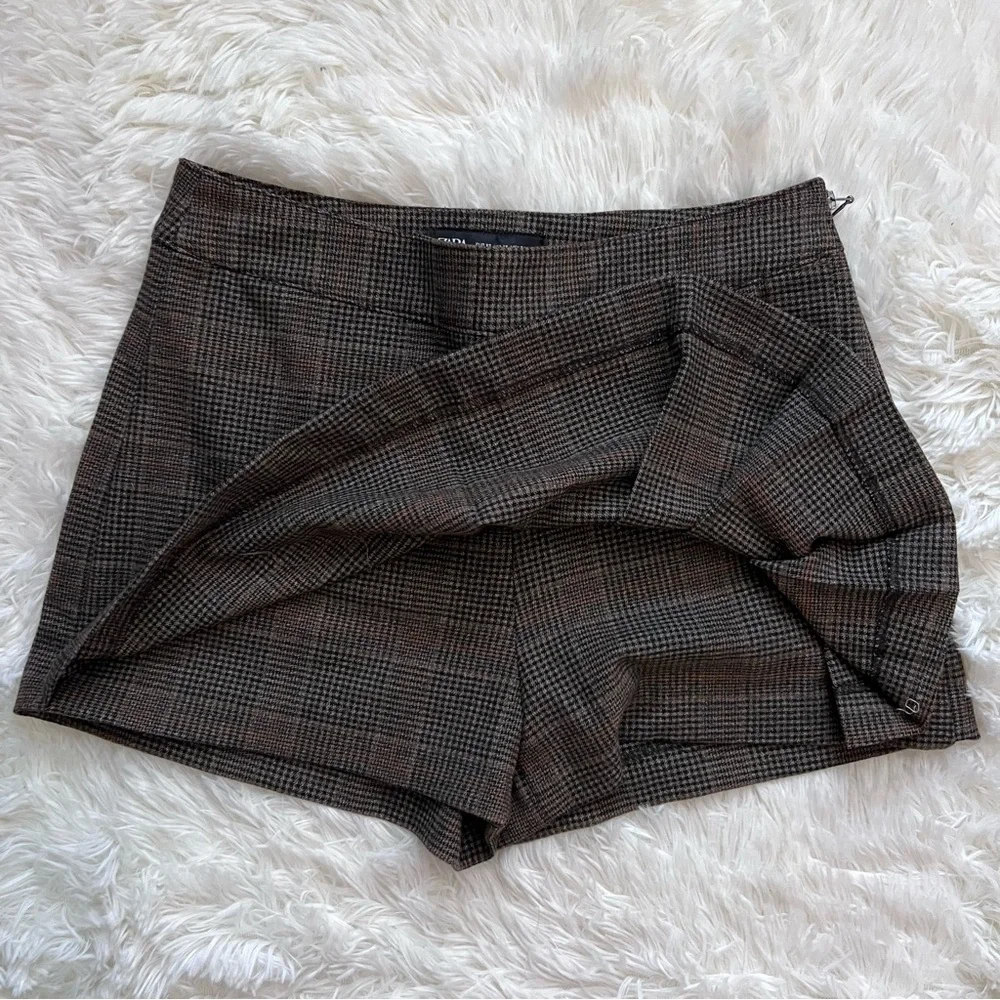 Zara Plaid Brown and Black Pleated Mini Skort